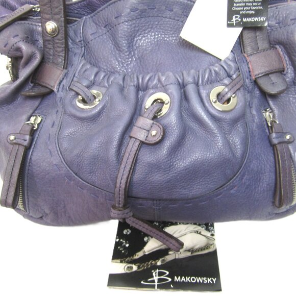 NWT B. Makowsky Purple Leather Shoulder Bag Tote Flaw - Picture 4 of 10
